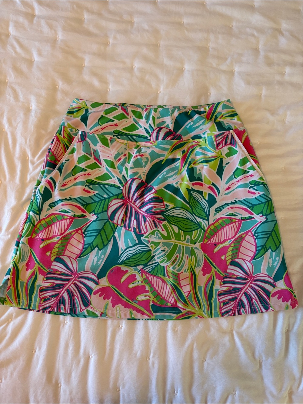 Sigrid Olsen Tropical Leaf A-Line Skirt in Pink, Green & Teal